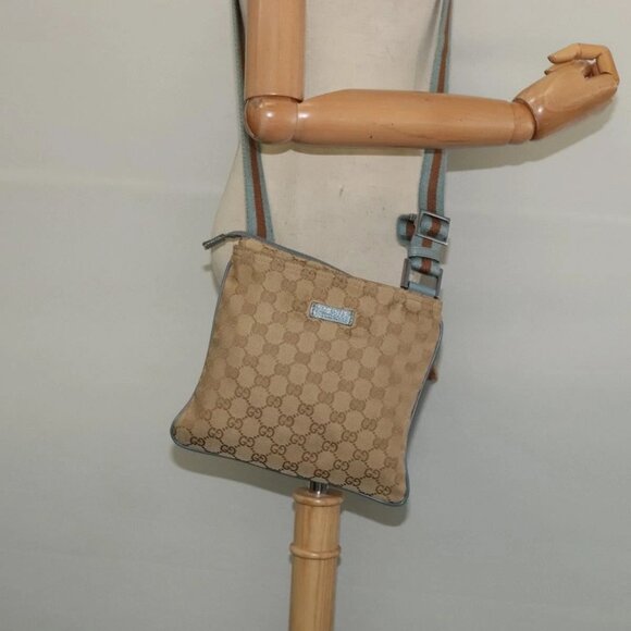 GUCCI GG Canvas Sherry Line Shoulder Bag Beige Silver 146309 Auth BA4832 - Picture 1 of 15